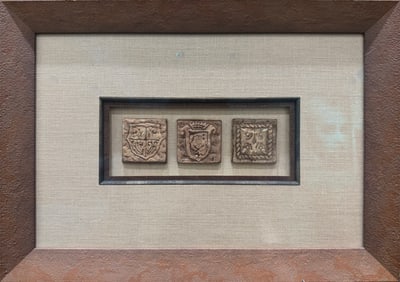 13 H x 18.25 W Framed Trio of Ceramic Tiles