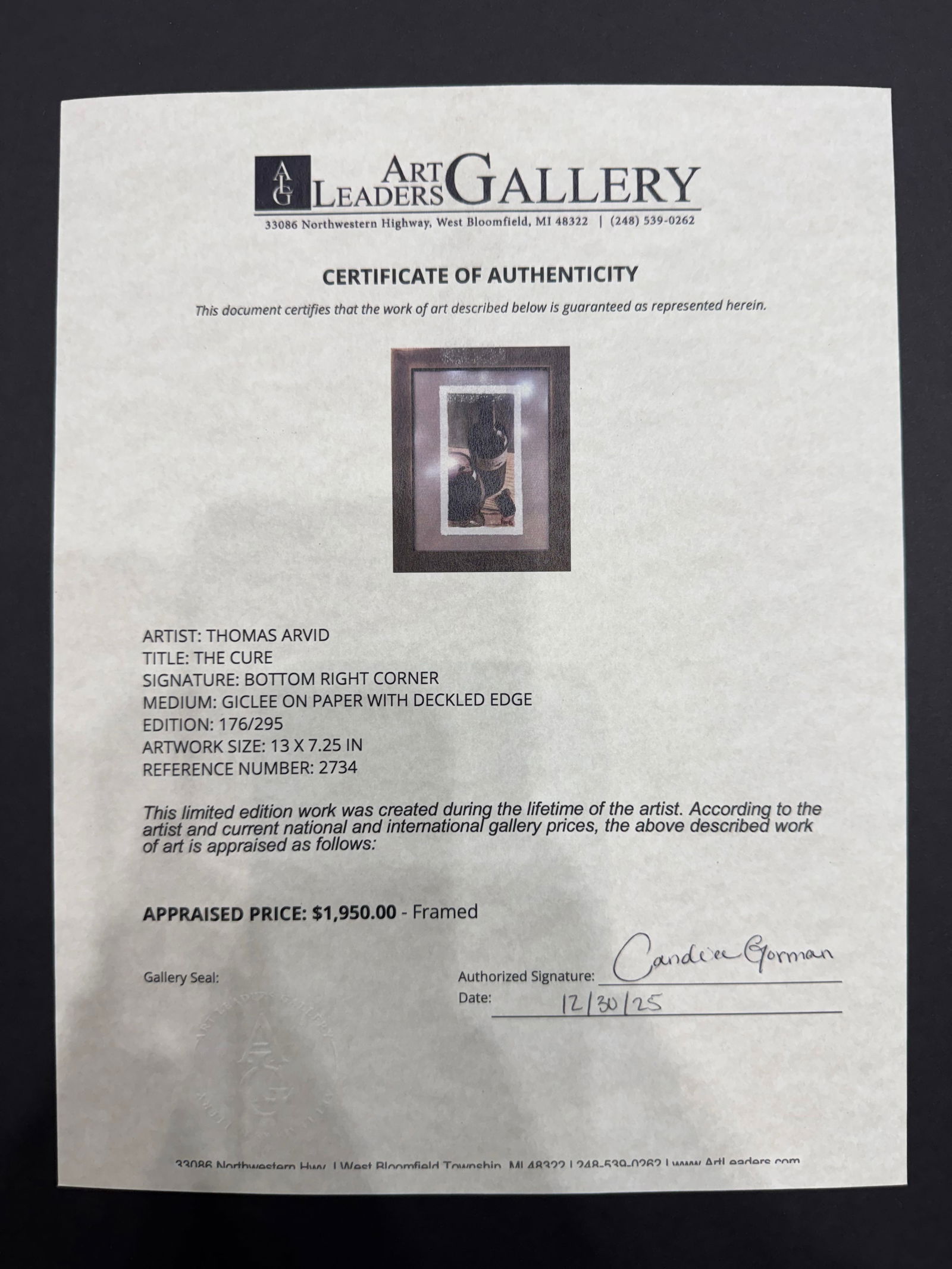 Thomas Arvid 19 H x 15 W Framed Signed and Numbered LE - 9