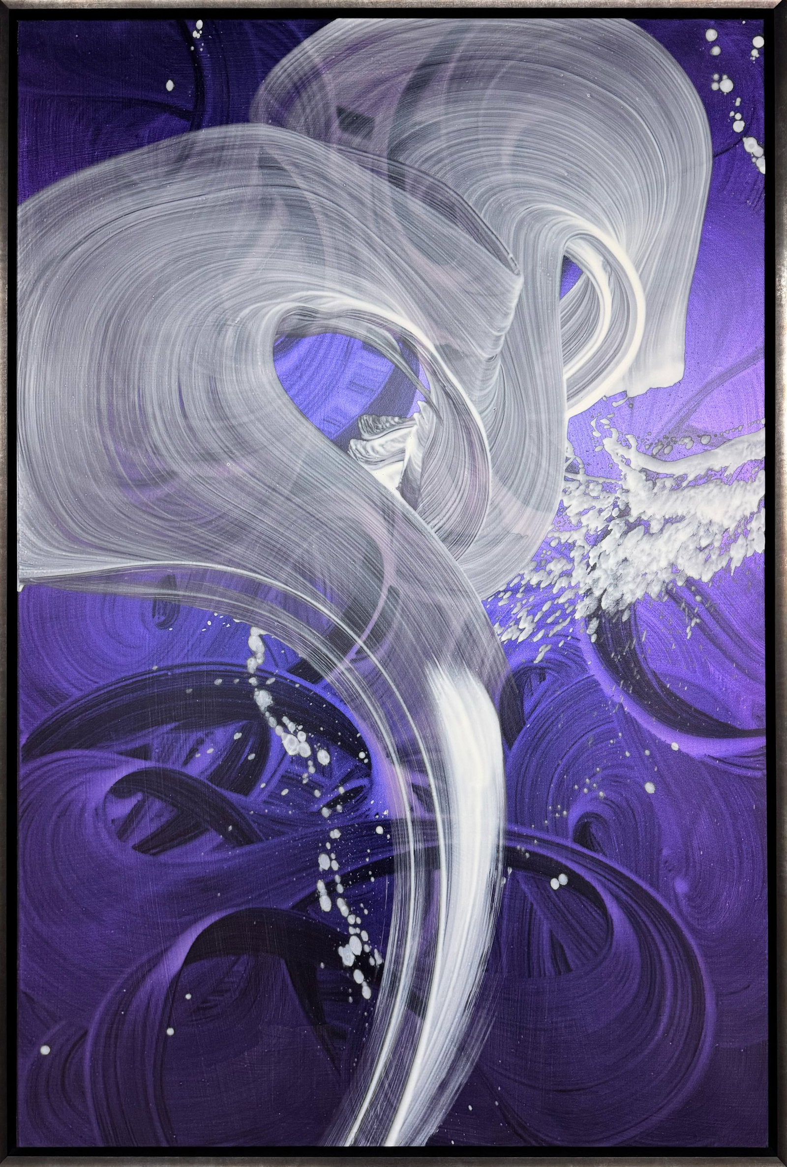 Antonio Velfin 79.5" H x 53.5" W Framed Original Dichroic Abstract Painting: Artist: Antonio Velfin Title: Cosmic Illusion Medium: Acrylic on Canvas with Dichroic Pigment Artwork Size: 76" H x 50.5" W Framed Size: 79.5" H x 53.5" W x 3" D Weight: 20 lbs. Edition: Original Sign