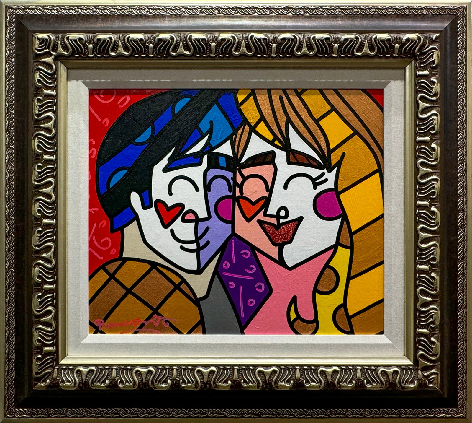 Romero Britto 25.5 “H x 28.5” W Framed Original Couple Portrait Painting (1 of 16)