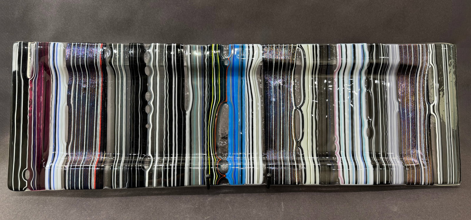 Renato Foti 9” H x 24” W Original Glass Platter Version 1 : Artist: Renato Foti (b. 1963) Canadian Title: Organic Style Platter - Version 1 Medium: Fused and Slumped Glass Artwork Size: 9” H x 24” W x 0.5” D Weight: 6 lbs. Edition: Original S