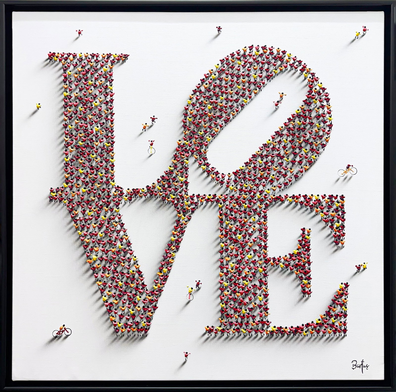 Francisco Bartus 41.25" W x 41.25" H Framed LOVE Original Painting: Artist: Francisco Bartus (b.1965) Spanish Title: L.O.V.E. Medium: Mixed Media on Canvas Artwork Size: 39.5" W x 39.5" H x 1.5" D Framed Size: 41.25" W x 41.25" H x 2" D Edition: Original Signature: Si