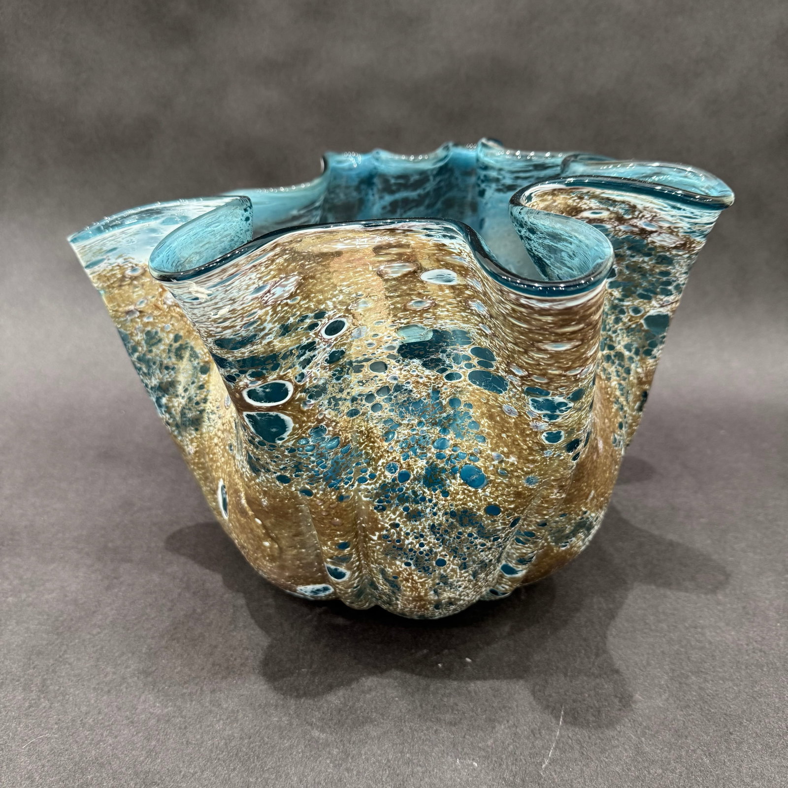 Cyan Design 9" H x 10.75" W Meduse Blue & Gold Vase : Artist: Cyan Design Title: Meduse Blue & Gold Vase - 9" Medium: Glass Artwork Size: 9" H x 10.75" W x 10.75" D Weight: 5.2 lbs. Edition: Unique This striking hand-blown glass vase features a softly