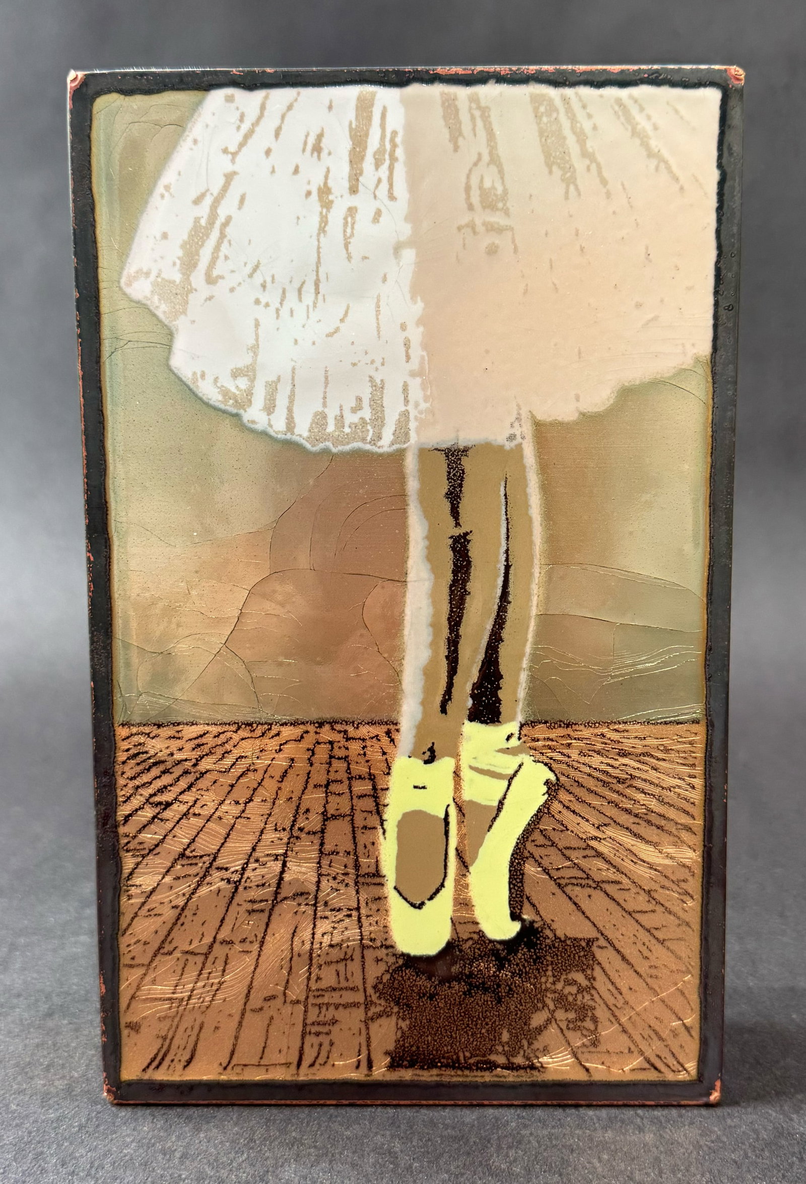 Houston Llew 8.5" H x 5.25" W Retired Spiritile 225: On Point: Artist: Houston Llew (b. 1980s) American Title225: On Point RETIRED Medium: Copper and Enamel on Wood Artwork Size: 8.5 H x 5.25 W x 1.75 D Weight: 2.5 lbs. Edition: Open This whimsical mixed-media ar