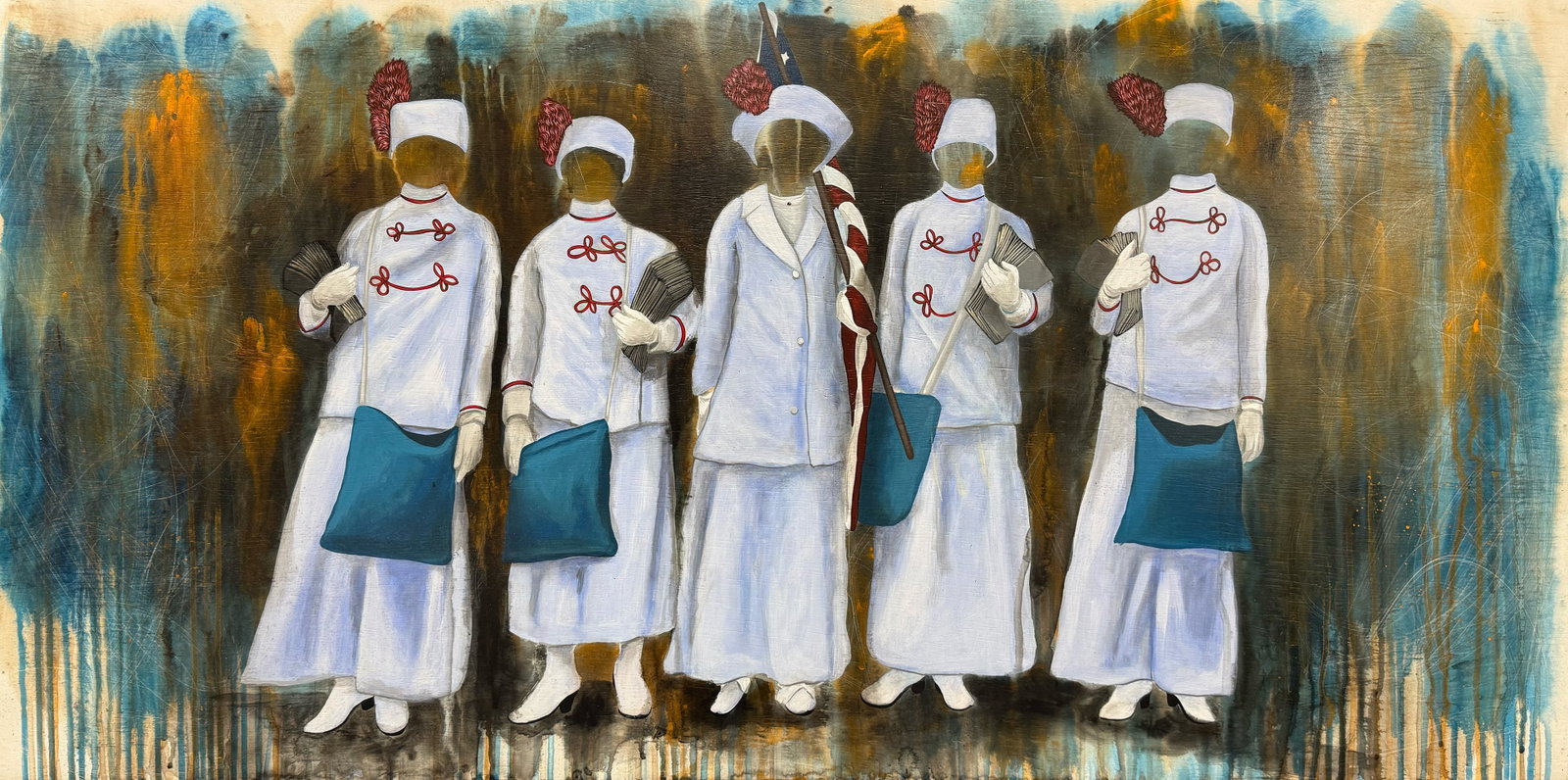 Mike Maxwell 24" H x 48" W Figurative Contemporary Original Painting : Artist: Mike Maxwell (b.1979 - ) American Title: The Reformation of Equality Medium: Acrylic on Wood Panel Box Artwork Size: 24" H x 48" W x 2.75" D Item Weight: 9 lbs. Edition: Original Signature: Si