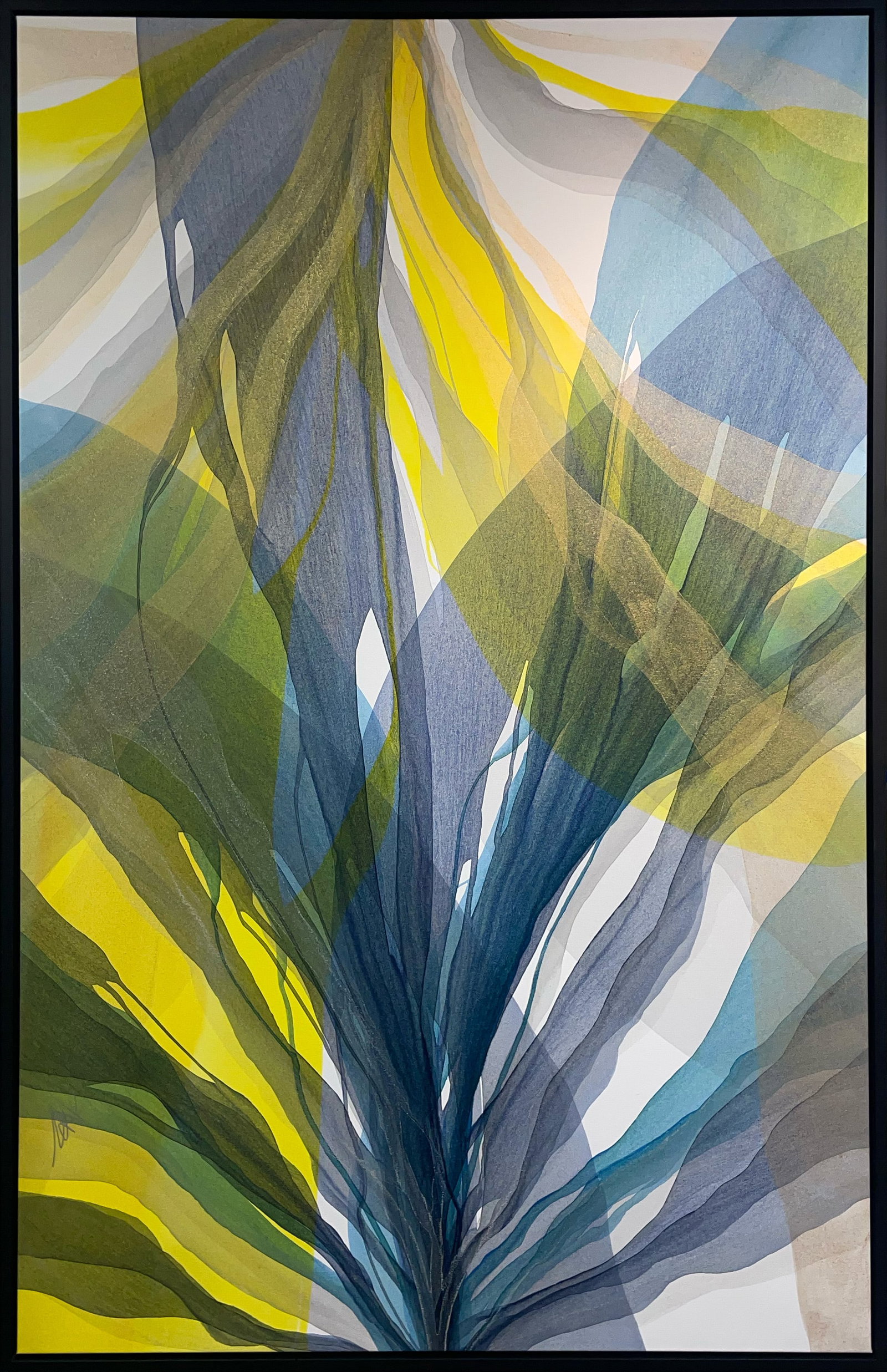 Antonio Molinari 109" H x 70" W Framed Original Abstract Painting: Artist: Antonio Molinari (b.1977-) American Title: Illuminating Light Medium: Acrylic on Canvas Artwork Size: 106" H x 67" W Framed Size: 109" H x 70" W x 2" D Weight: 50 lbs. Edition: Original Signat