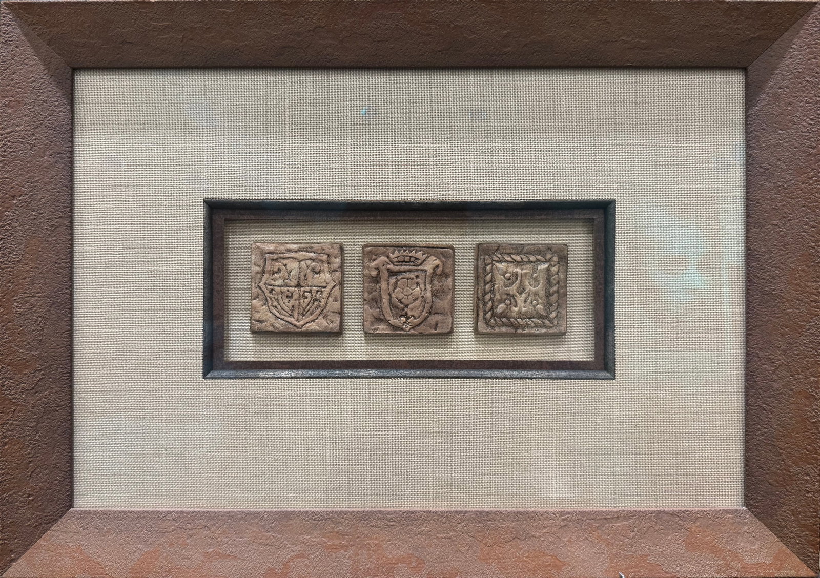 13" H x 18.25" W Framed Trio of Ceramic Tiles (1 of 8)