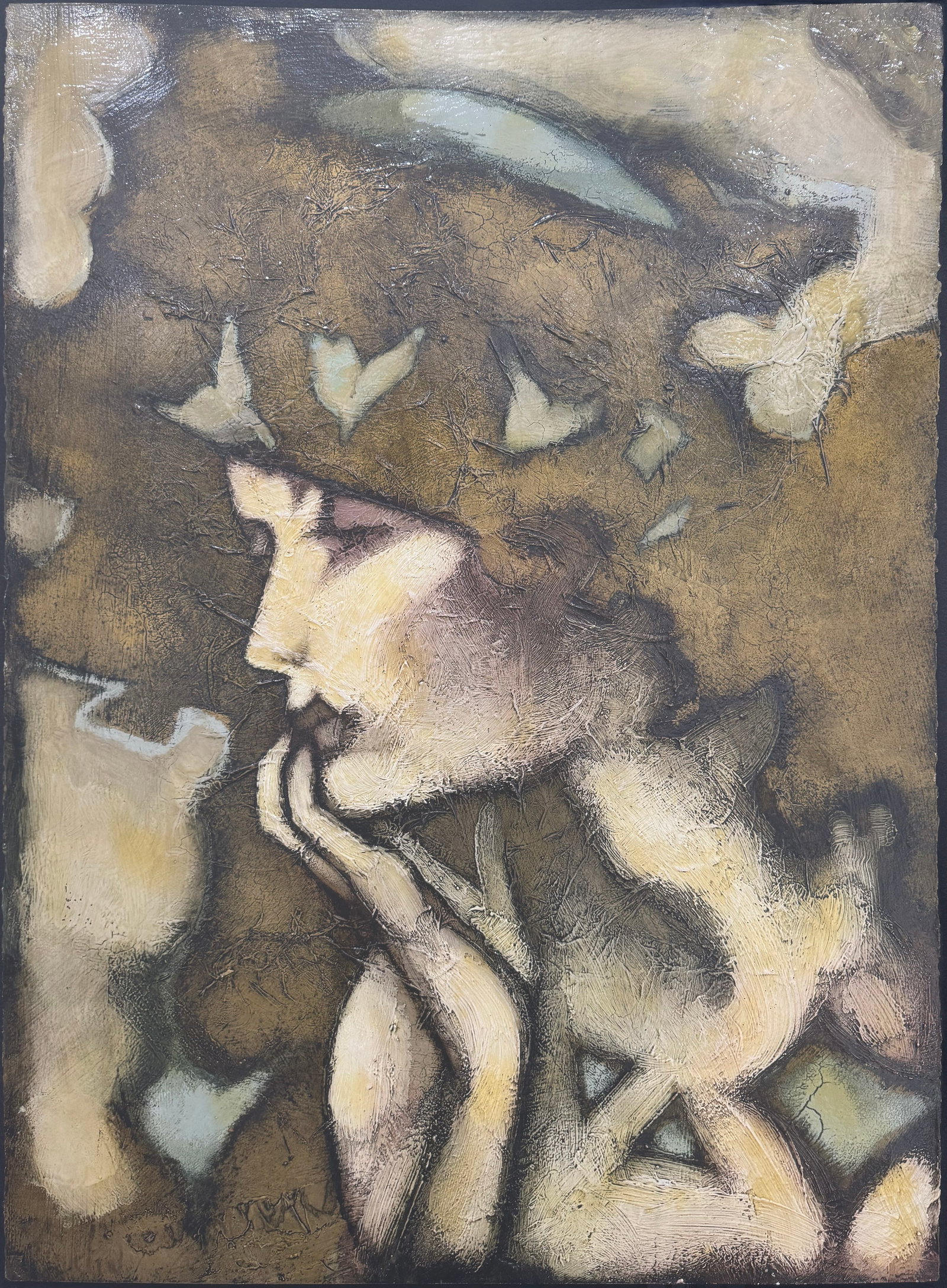 David Martin 37" H x 27" W Figure Original Painting: Artist: David Martin Title: Figure Study III Medium: Mixed Media on Paper Artwork Size: 37" H x 27" W x 0.1" D Weight: 1.5 lbs. Edition: Original Certificate of authenticity and gallery appraisal incl