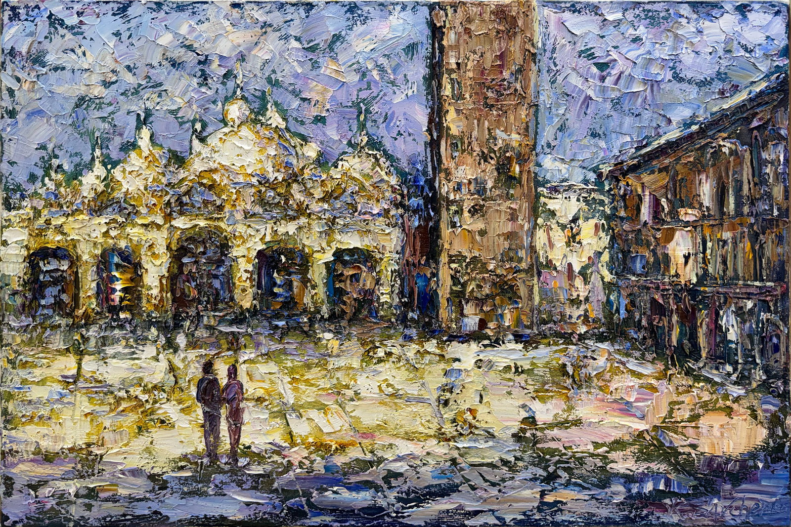 Konstantin Savchenko 24" H x 36" W Original Venice Painting: Artist: Konstantin Savchenko (b.1968-) Ukrainian Title: The Central Venice Medium: Oil on Canvas Artwork Size: 24" H x 36" W x 1.5" D Weight: 5 lbs. Edition: Original Signature: Bottom right in paint 