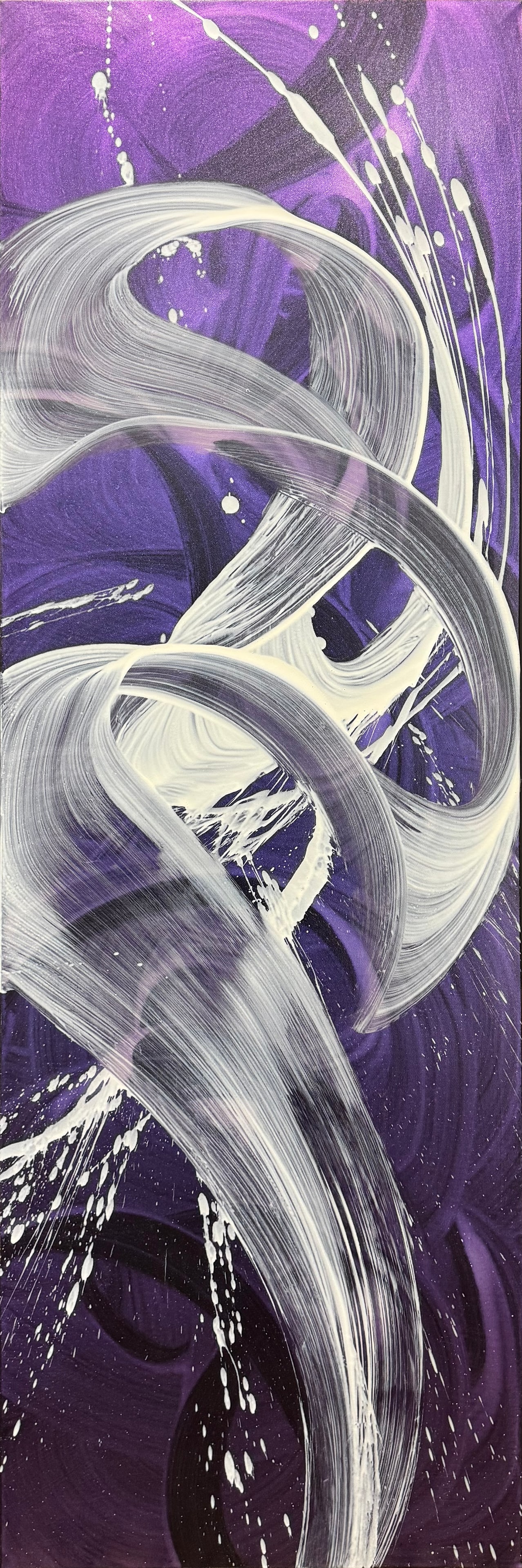 Antonio Velfin 25.5" H x 76.5" W Original Abstract Painting: Artist: Antonio Velfin (Spanish) Title: Silent Sway Medium: Acrylic on Canvas with Dichroic Pigment Size: 25.5" H x 76.5" W x 1.5" D Edition: Original Artwork is gallery wrapped and can be displayed h