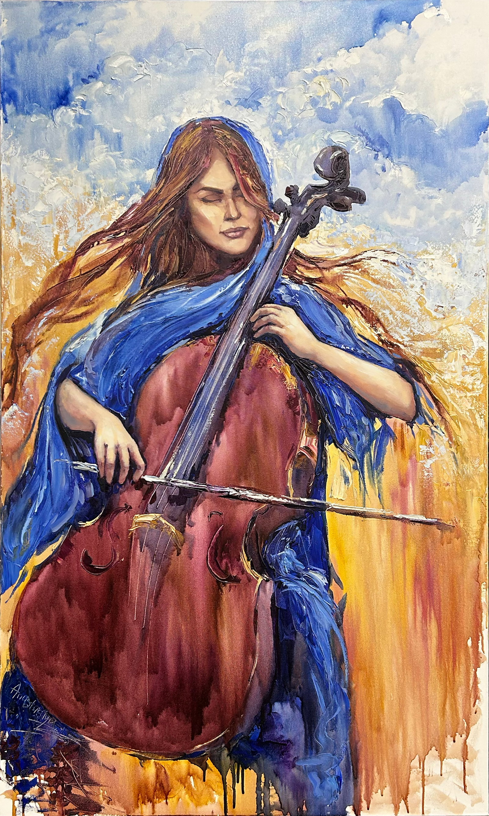 Anastasiya Skryleva 60" H x 36" W Original Figurative Cellist Painting (1 of 7)