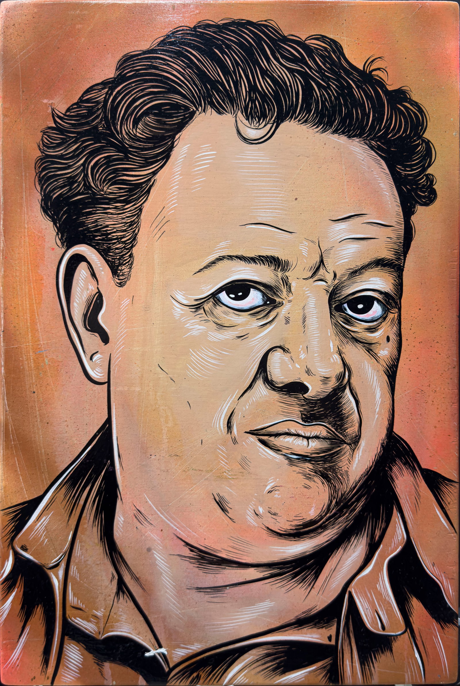Mike Maxwell 17” H x 11.5” W Original Portrait Painting: Artist: Mike Maxwell (b. 1979) American Title: Unknown Medium: Acrylic on Wood Panel Signature: On back of panel in ink Artwork Size: 17” H x 11.5” W x 2.75" D Weight: 4 lbs. Edition: Orig