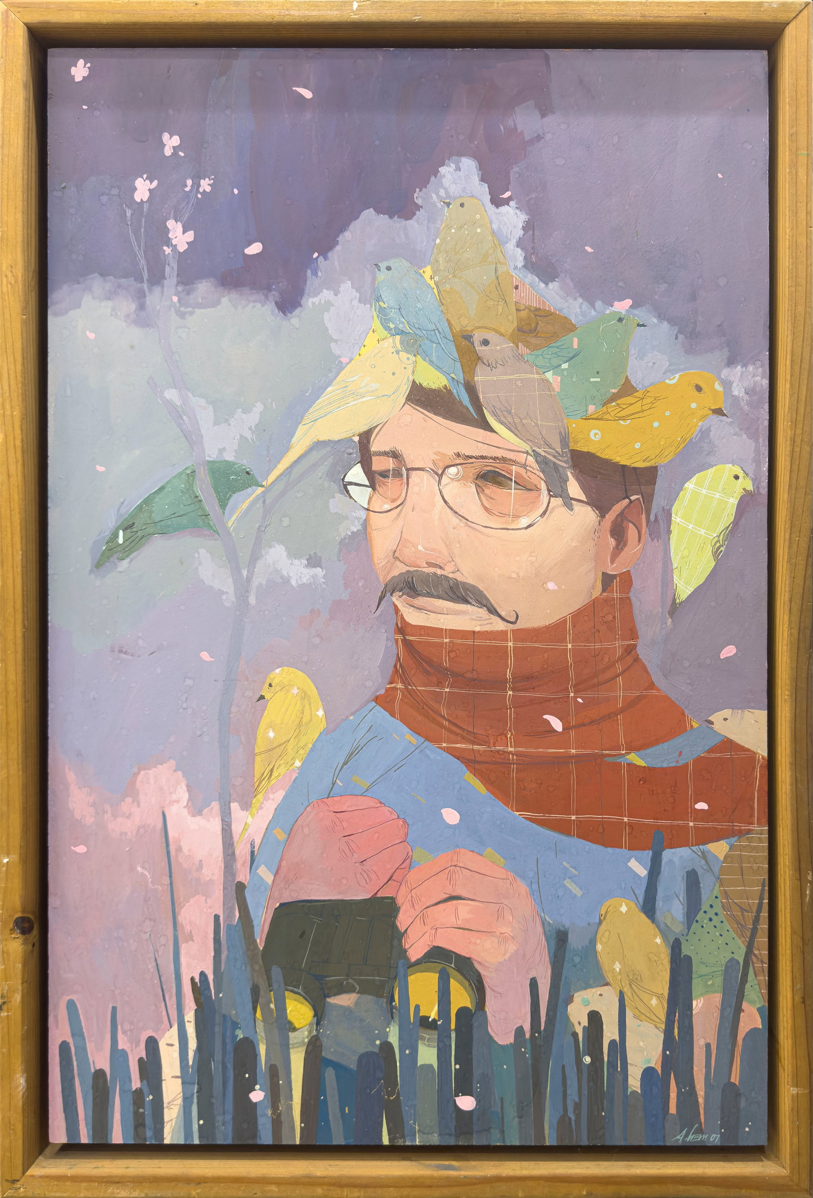 Andrew Hem 26.25” H x 17.75” W Framed "Ghetto Bird" Original Painting  (1 of 10)