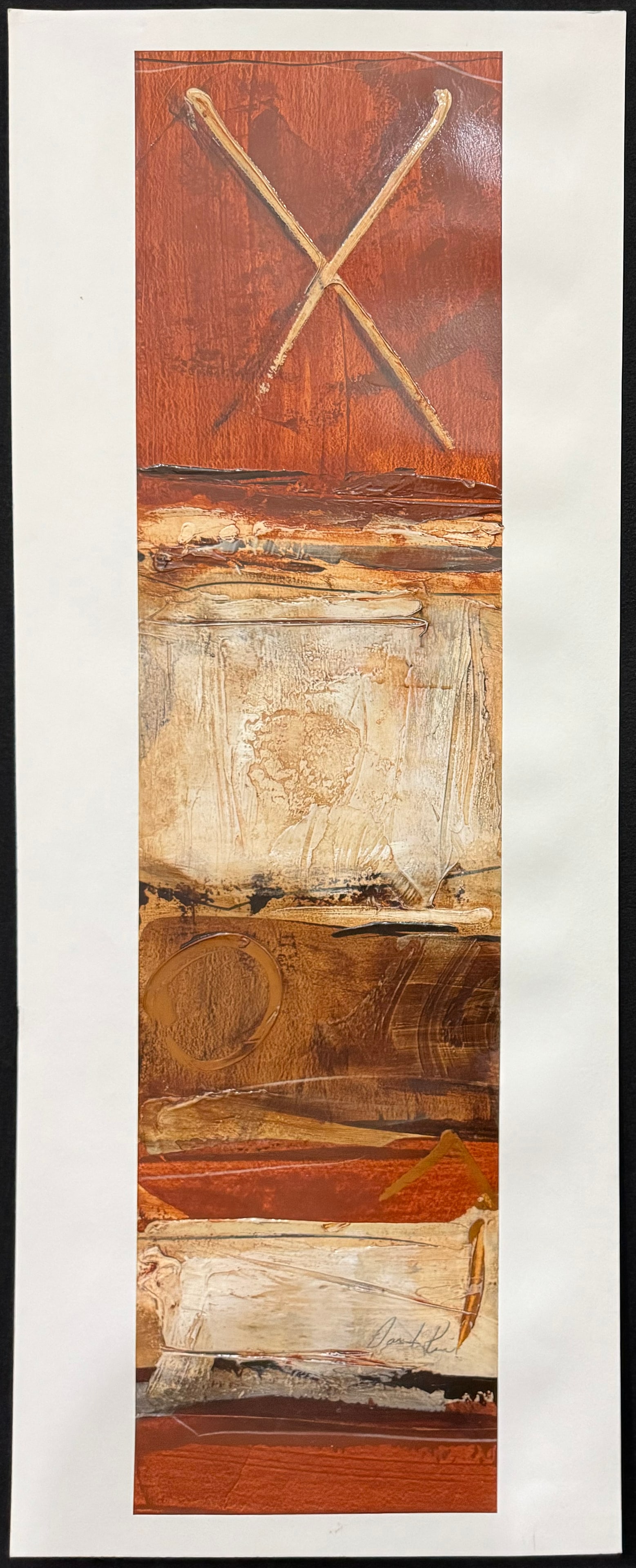 Daniel Kime 40" H x 15" W Original Abstract on Paper: Artist: Daniel Kime Title: Chromatic II Medium: Mixed Media on Paper Artwork Size: 40" H x 15" W x 0.1" D Weight: 1 lbs. Edition: Original Signature: Front, bottom right corner Artwork is unframed a