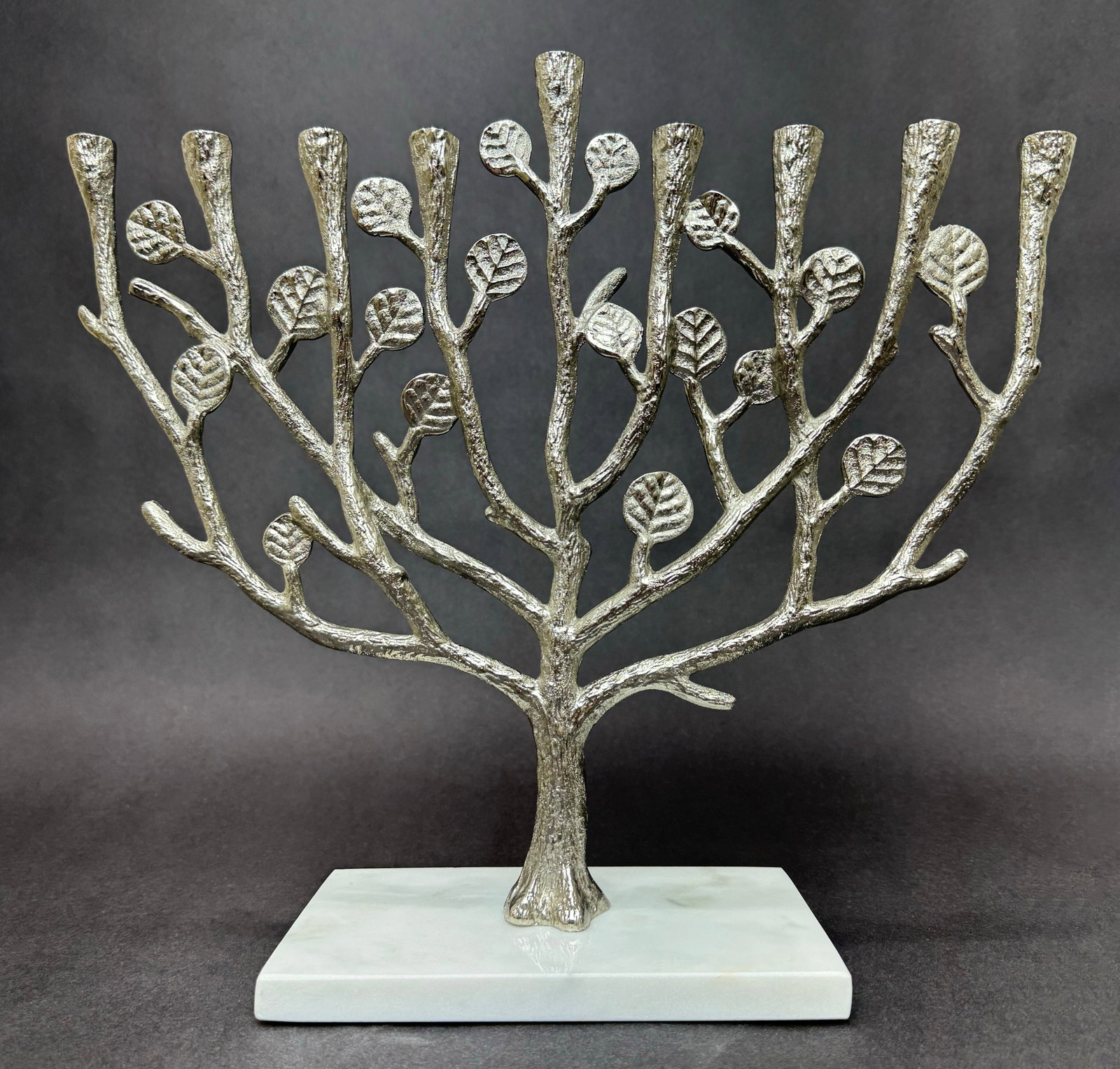 Michael Aram 12.25" H x 13.75" W Botanical Leaf Menorah Silver  (1 of 5)