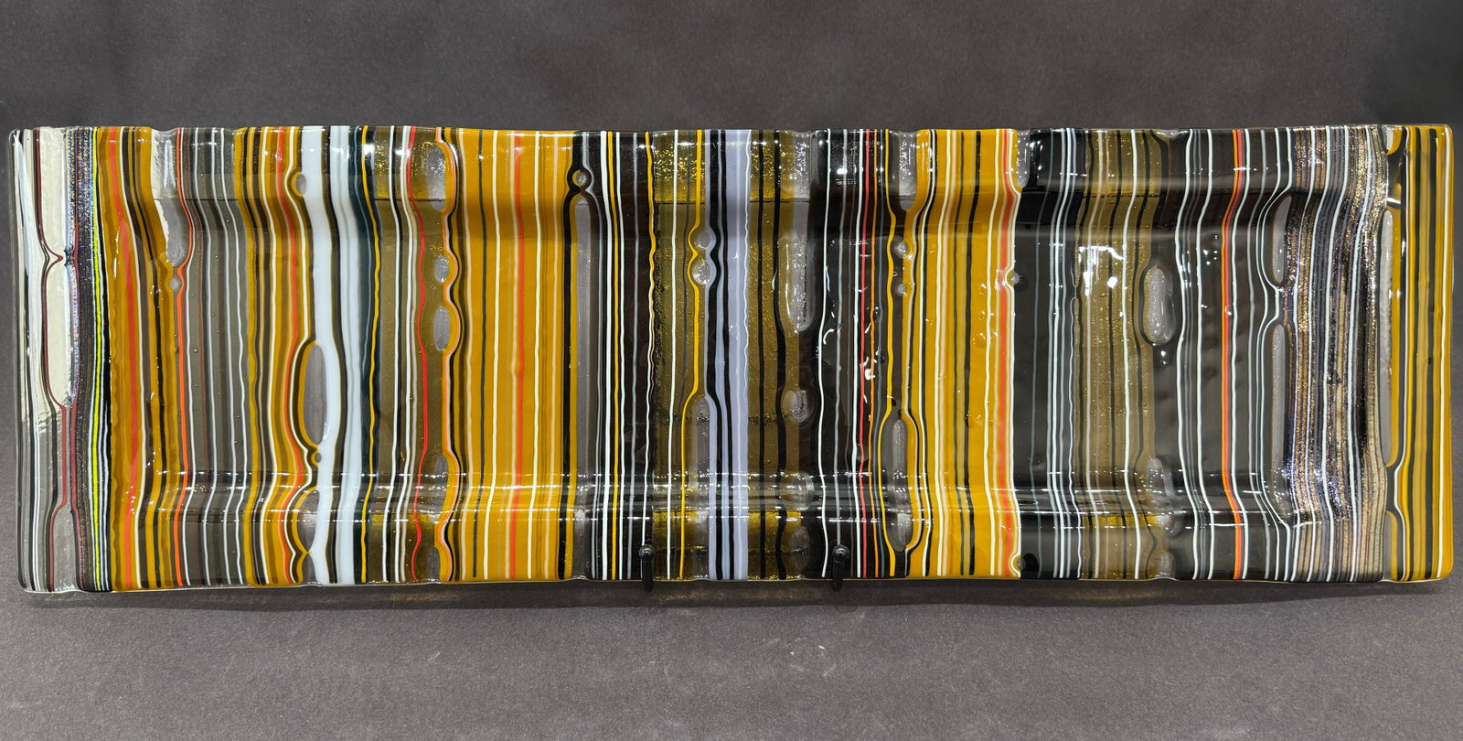 Renato Foti 9” H x 24” W Original Glass Platter Version 3: Artist: Renato Foti (b. 1963) Canadian Title: Organic Style Platter - Version 3 Medium: Fused and Slumped Glass Artwork Size: 9” H x 24” W x 0.5” D Weight: 6 lbs. Edition: Original S