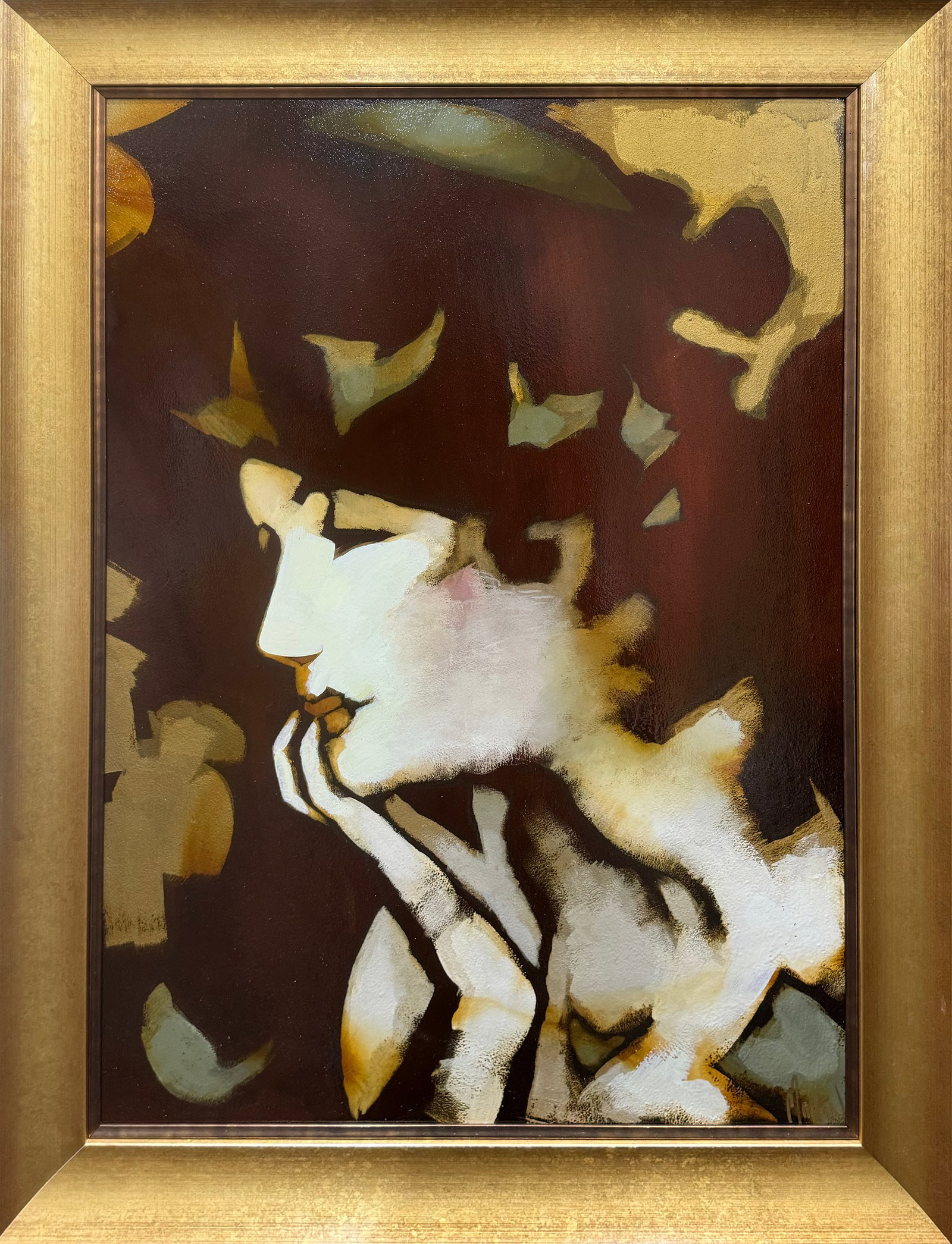 David Martin 42.5" H x 32.5" W Framed Figure Original Painting : Artist: David Martin Title: Figure Study II Medium: Mixed Media on Paper Artwork Size: 37" H x 27" W Framed Size: 42.5" H x 32.5" W x 2" D Weight: 15 lbs. Edition: Original Signature: Front, bottom ri