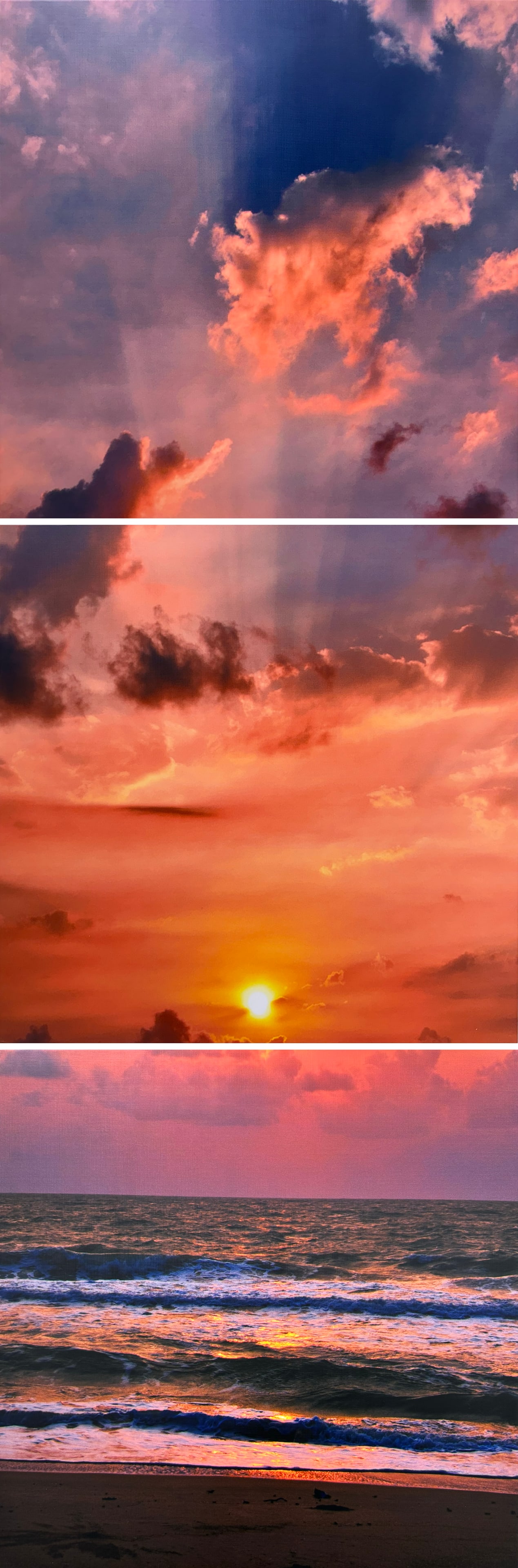 Photographic Diptych 23.75” H x 23.75” W Sunset Scene: Artist: Unknown Title: Untitled Seascape Print Medium: Print on Panel Artwork Size: 23.75” H x 23.75” W x 1” D each panel Item Weight: 7 lbs. each panel Signature: Unsigned Edition: 