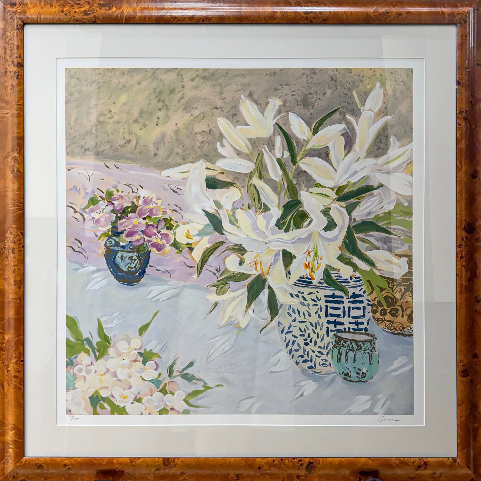 Ellen Gunn 41.25” H x 41.25” W Framed Floral Serigraph on Paper 219/375 (1 of 11)