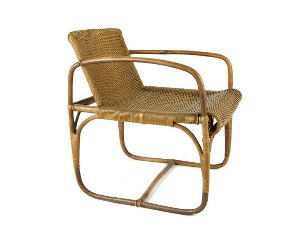 Erich Dieckmann, Wickerwork Armchair, around 1930: Model 'no. 1'. H. 72 cm; w. 54 cm. Execution: basket makers' association Tannroda E.G.M.H.. Bamboo pole, willow wickerwork, ochre brown coating.Alexander von Vegesack, editor, exhib. cat. Erich Dieckm