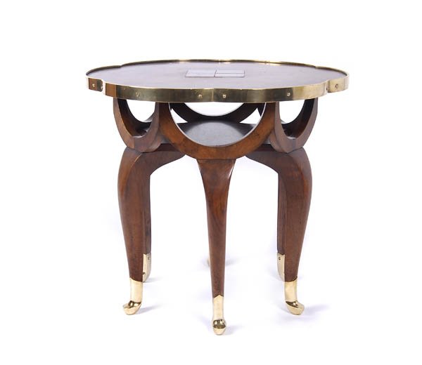 Adolf Loos, Couch Table, around 1900: Table top with four tiles, six legs. H. 64 cm; dm 70 cm. Executed by F.O.Schmidt furniture manufacturer Vienna, tiles executed by Alexandre Bigot's ceramic workshop in Paris. Mahoganny, stained light