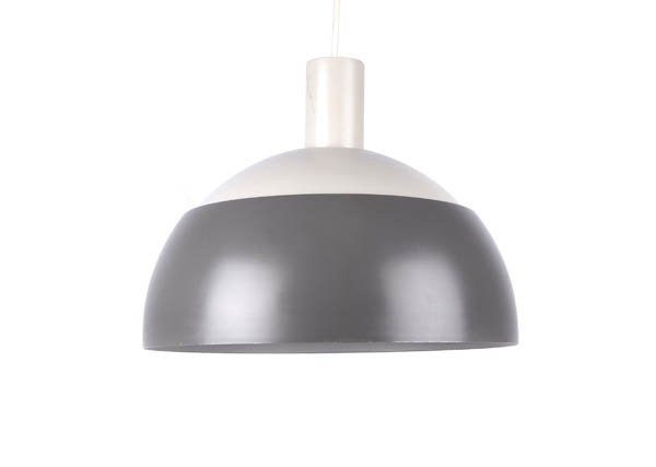 Finn Juhl, Ceiling Lamp, 1963: H. 26 cm; dm. 33.5 cm. Executed by Lyfa, Ballerup. White metal, light and dark gray varnish. Electrified, one socket.Vgl. Charlotte & Peter Fiell, Hrsg., 1000 Lights 1960 to present, Köln 2005, Abb.