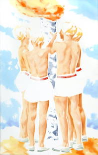 Norbert Bisky, 'ja', ('yes') 2003: Oil on canvas. Signed twice on reverse side: Bisky; titled and dated: 'ja' 03. 200 x 125 cm. For artist in general see: exhib. cat. 'Einer muß das Sagen haben' Norbert Bisky, Museum Junge Kunst, Fran