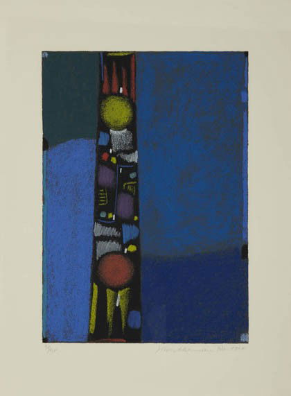 Max Ackermann, ?Obelisk?, 1964: Color serigraph on Bütten. 50.4 x 35.3 cm (picture); 70.1 x 50.4 cm (folio seize). Below the picture in the edge with pencil numbered, signed, inscribed and dated: 98/100 max Ackermann Rome 1964. Gla