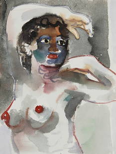 Lambert Maria Wintersberger, Weiblicher Halbakt mi: Aquarell mit Bleistift auf Karton. 40,5 x 31 cm (Blattgröße). Verso sign. und dat.: L M Wintersberger 1986. Zum Künstler allg. siehe: Ausst. Kat. Lambert Maria Wintersberger, Bilder 1965 bis 1985,
