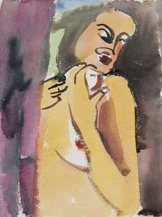 Lambert Maria Wintersberger, Weiblicher Akt neben: Aquarell über Bleistift auf Karton. 40,5 x 31 cm (Blattgröße). Verso mit Bleistift sign. und dat.: L M Wintersberger 1986. Zum Künstler allg. siehe: Ausst. Kat. Lambert Maria Wintersberger, Bilder