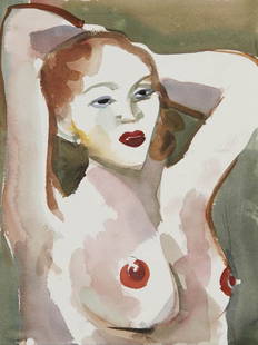 Lambert Maria Wintersberger, Brustbild einer Frau: Aquarell über Bleistift auf Karton. 40,5 x 31 cm (Blattgröße). Verso mit Bleistift sign. und dat.: L M Wintersberger 1986. Zum Künstler allg. siehe: Ausst. Kat. Lambert Maria Wintersberger, Bilder