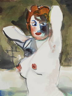 Lambert Maria Wintersberger, Weiblicher Halbakt, 1: Aquarell mit Bleistift auf Karton. 40,5 x 31 cm (Blattgröße). Verso mit Bleistift sign. und dat.: LM Wintersberger 1986. Zum Künstler allg. siehe: Ausst. Kat. Lambert Maria Wintersberger, Bilder 19