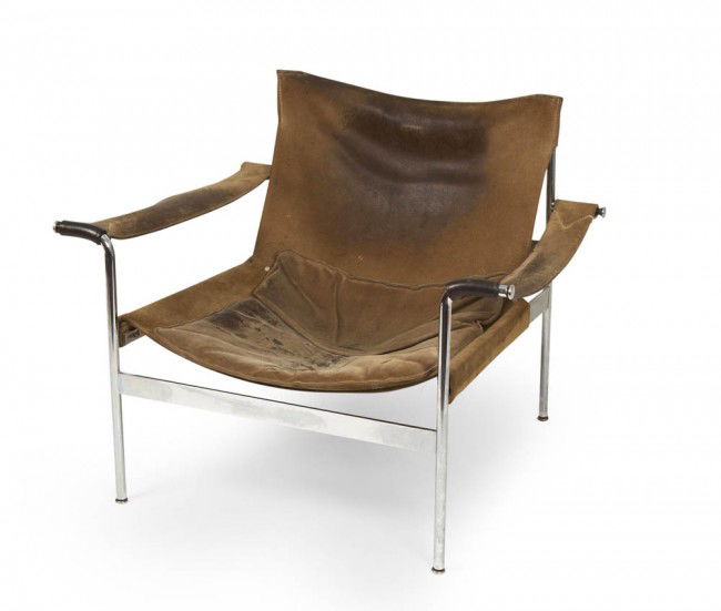 Hans Könecke, Sessel, um 1975: Manufactured by Tecta, Lauenförde. Steel tube, chromium plated, brown buckskin cover. H. 68 cm; B. 77 cm.The architect Hans Könecke founded the company Tecta in Lauenförde in 1956. Ausführung: Tec