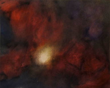 Rolf Hans, Ohne Titel, 1960: Mischtechnik auf Papier. 34 x 42 (Blattgröße). In der Ecke links unten dat.: 27.11.60. Rechts unten am Rand mit Bleistift sign.: R. Hans. Verglast, gerahmt.