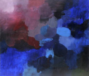 Rolf Hans, 'Nacht', 1961: Öl auf Leinwand. 65 x 75 cm. Verso sign., dat. und bez.: R. Hans 25.4.61 übermalt 1.6.61 Nacht. Gerahmt. Kat. Rolf Hans 1938-1996, Schauspiel im Stillen, Wiesbaden 2007. Eines der frühen 'Fleckenbi