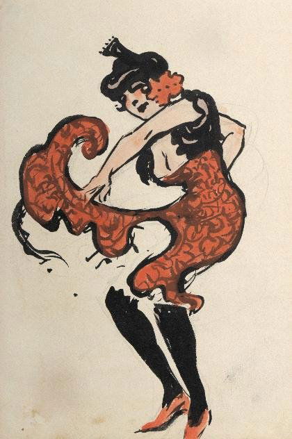 Georges Barbier (zugeschrieben), Revuetänzerin, u: Aquarell über Bleistift mit Tuschpinsel auf cremefarbenem Velin. 21,7 x 14,6 cm (Blattgröße). Unsigniert. Verso: Porträtstudie einer eleganten Dame.