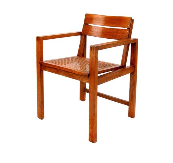 Erich Dieckmann, Chair, ca. 1926: Erich Dieckmann was a pupil of the Bauhaus Weimar: his furniture was made at the Bauhochschule Weimar after the Bauhaus moved to Dessau. Oak and elm armchair, H. 79 cm; B. 54 cm. : see also Catalogue