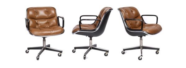 Charles Pollock, Four conference Armchairs, 1965: Tubular steel frame, fibreglaas strenghthened plastic leather upholstery, label of Knoll International, New York. H. 82,5 cm; B. 66,5 cm.