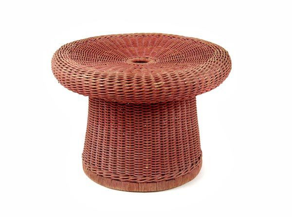 Egon Eiermann, Wickerwork Table, 1952: Model 'E 13'. H. 36 cm; dm 51 cm. Execution; Heinrich Murmann, Johannisthal, Fifties. Wickerwork, raspberry-red original varnish.Exhib. cat. Egon Eiermann - Die Möbel, Badisches Landesmuseum 1999, p.