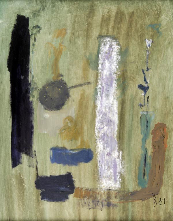 Walter Becker, Abstract Composition, 1961: Painting. 71 x 55 cm. Oil on canvas. Signed with artist's initials and dated: WB 61. Framed.General: Hans- H. Hofstätter u. Gerd Presler, Walter Becker 1893 -1993. On his 100th birthday edited by Chr
