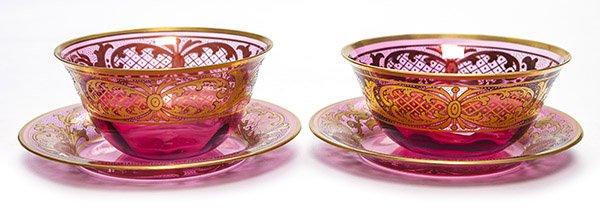 Pair of Victorian Finger Bowls and Underplates (1 of 1)