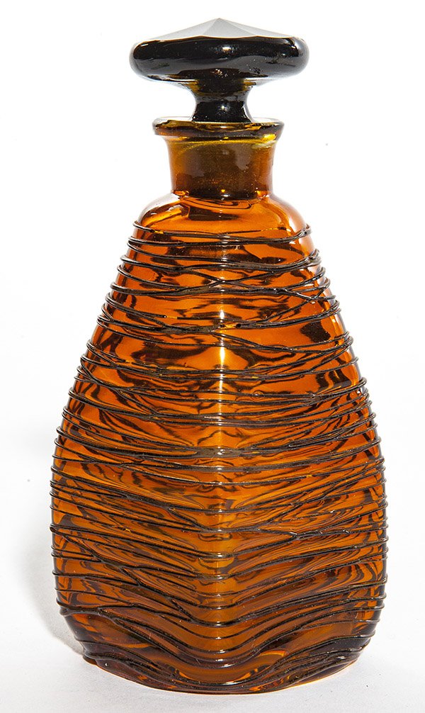 Steuben scent bottle, squared, tapering form in Amber (1 of 2)