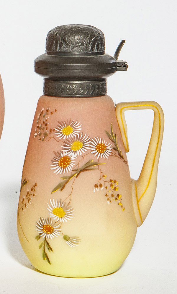 Mt. Washington decorated Burmese syrup, applied handle, (1 of 3)