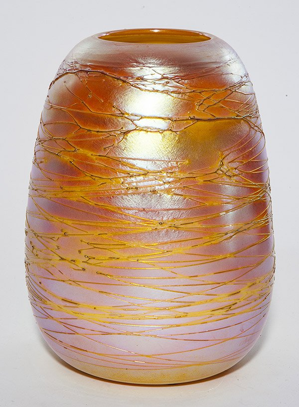 Durand gold lustre vase, inverted rim, heavily (1 of 2)