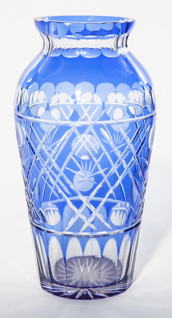 Durand cut crystal vase, shouldered form, blue cut to (1 of 1)