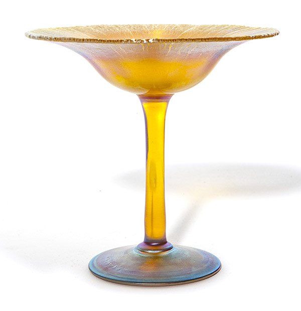 Tiffany gold Favrile compote, iridescent foot and bowl (1 of 2)