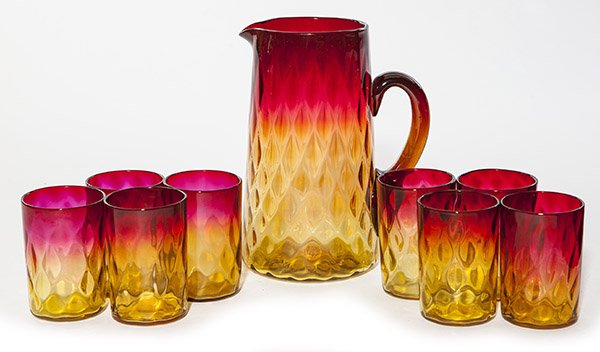 Amberina water set, tankard pitcher with strong (1 of 1)