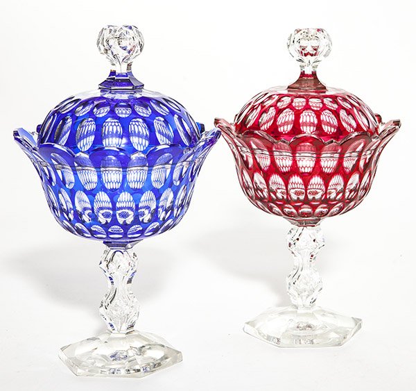 Pair of cut glass lidded compotes on crystal faceted (1 of 2)