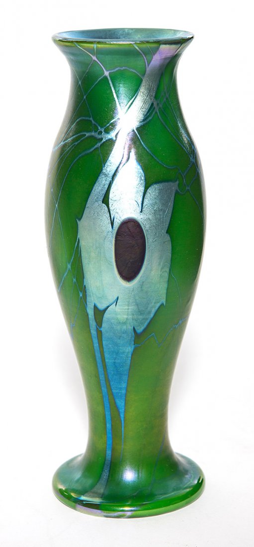 Lundberg vase, tapered green body decorated with large (1 of 1)
