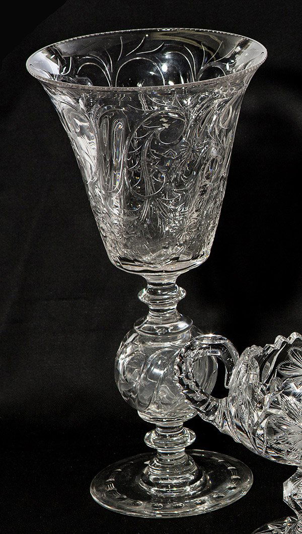 Cut glass footed vase, cut floral scrolling decoration (1 of 1)